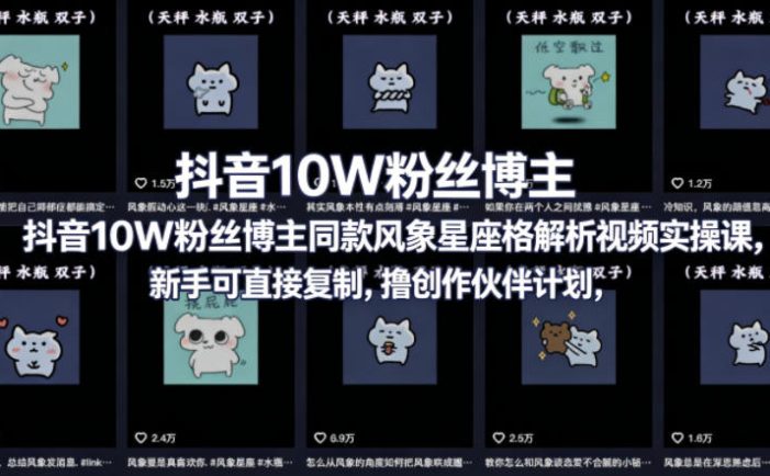 抖音10W粉丝博主同款星座性格解析视频实操课，新手可直接复制，撸创作伙伴计划，分成计划等