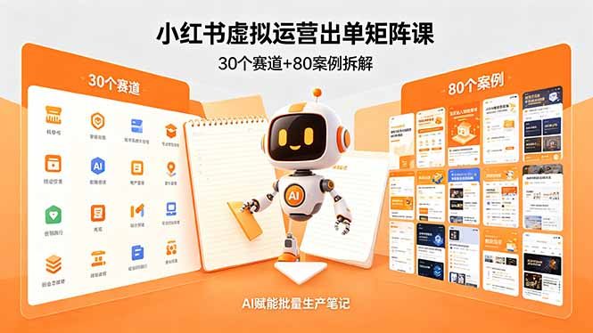 小红书虚拟运营出单矩阵课:30个赛道+80案例拆解,AI赋能批量生产笔记