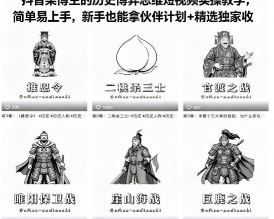 抖音某博主的历史博弈思维短视频实操教学，简单易上手，新手也能拿伙伴计划+精选独家收益