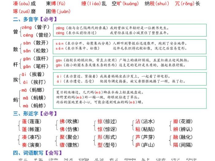 三年级下语文期中复习1-4单元考点背记汇总