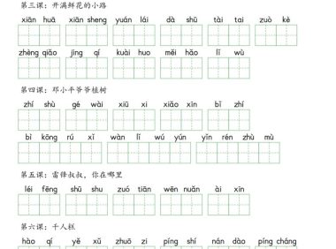 二年级下语文每课词语表看拼音写词语