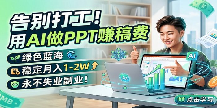 告别打工！用AI做PPT赚稿费，绿色蓝海，稳定月入1-2W，永不失业副业！