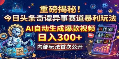 重磅揭秘！今日头条奇谭异事赛道暴利玩法：AI自动生成爆款视频，日入300+