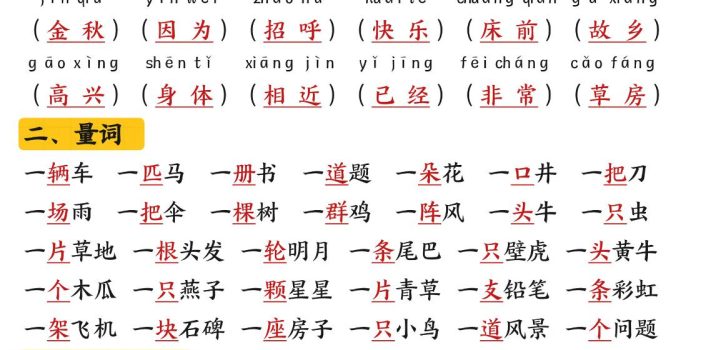 26新版一年级语文下册期中复习知识汇总