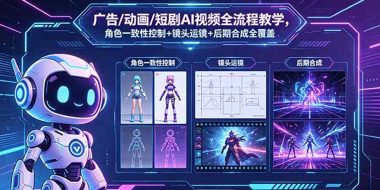 广告/动画/短剧AI视频全流程教学，角色一致性控制+镜头运镜+后期合成全覆盖