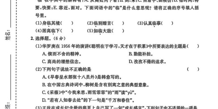 五年级下语文第八单元拔尖测试卷2