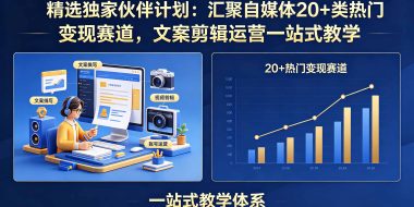 精选独家伙伴计划：汇聚自媒体20+类热门变现赛道，文案剪辑运营一站式教学