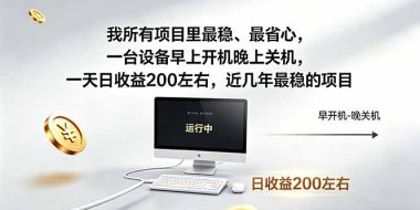 我所有项目里最稳，最省心，一台设备早上开机晚上关机，一天日收益200左右，近几年最稳的项目