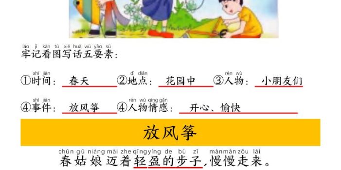 一年级下语文看图写话五要素训练