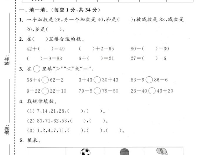 一年级下数学第五单元拔尖测试卷《苏教版》