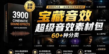 宝藏音效合集包！60+多种音效分类，共计3900个，分类清晰，全中文分类，高品质剪辑音效素材包