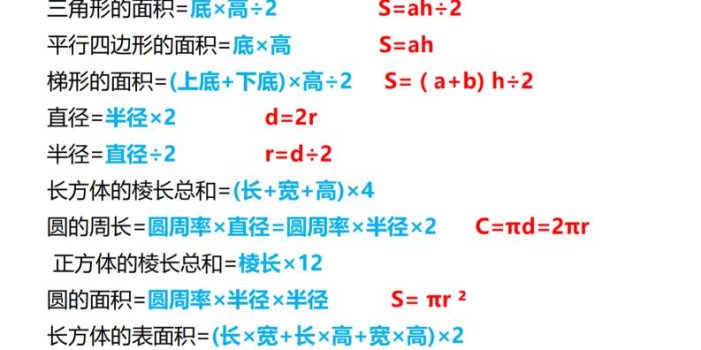 六年级下数学期末必背公式大全