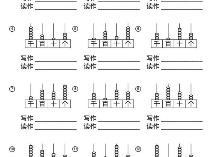 二年级下数学《万以内数》的读作和写作练习