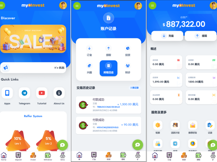 多语言自定义产品系统/企鹅养殖投资返利/一键安装