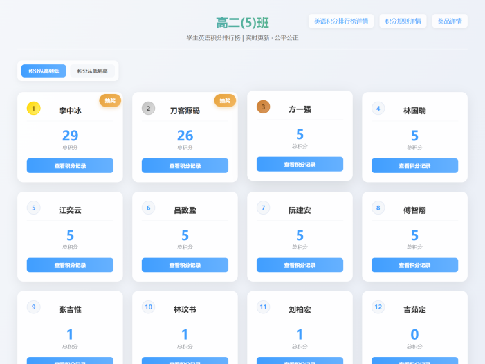 班级学生平时表现记录 积分抽奖系统源码 全开源