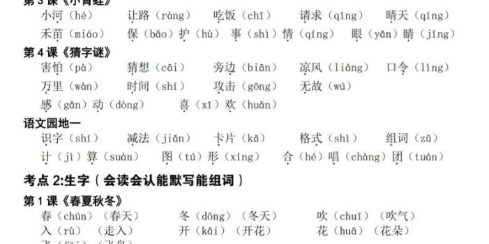 一年级下语文期末覆盖式复习重点