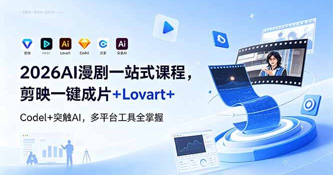 2026AI 漫剧一站式课程，剪映一键成片+Lovart+Codel+突触AI，多平台工具全掌握