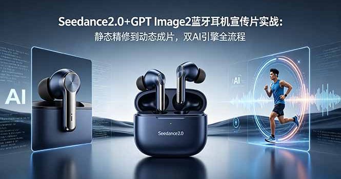 Seedance2.0+GPT Image2蓝牙耳机宣传片实战：静态精修到动态成片，双AI引擎全流程