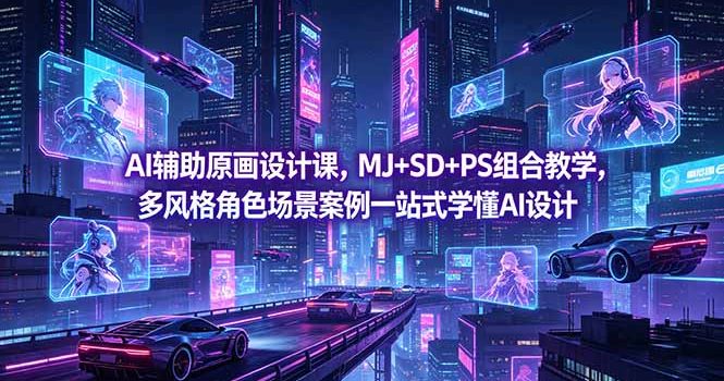 AI辅助原画设计课，MJ+SD+PS组合教学，多风格角色场景案例一站式学懂AI设计