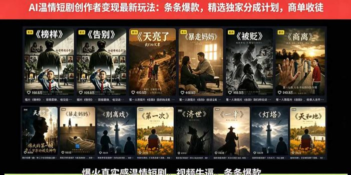 AI温情短剧创作者变现最新玩法：视频牛逼，条条爆款，精选独家分成计划，商单收徒