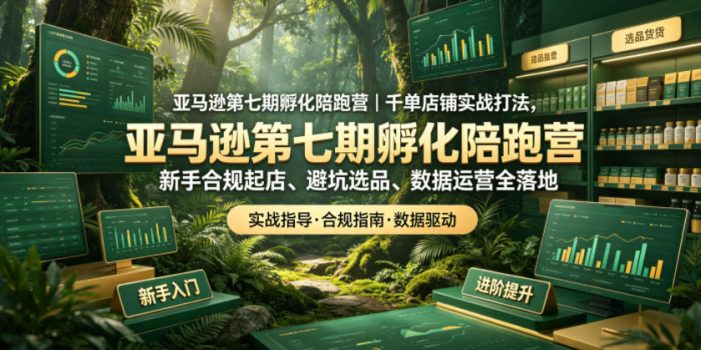 亚马逊第七期孵化陪跑营｜千单店铺实战打法，新手合规起店、避坑选品、数据运营全落地