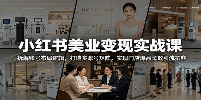 小红书美业变现实战课：拆解账号布局逻辑，打造多账号矩阵，实现门店爆品长效引流拓客