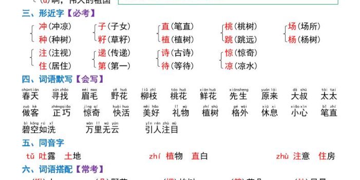 二年级下语文1-8单元重点考点读背清单