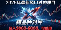 2026创业新风口！最新对冲！跨品种对冲！日收益2000-6000+