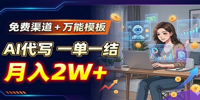 免费渠道+万能模板,AI代写一单一结,月入2W+