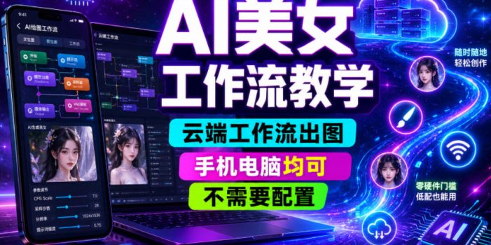 AI美女工作流教学,云端工作流出图,手机电脑均可,不需要配置,快速起号涨粉