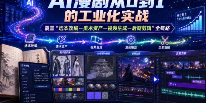 AI漫剧从0到1的工业化实战,覆盖“选本改编—美术资产—视频生成—后期剪辑”全链路(更新6月)