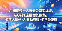 AI短视频一人流量公司实战课，从0到1流量增长赋能，数字人制作・AI自动剪辑・多平台变现，一人做流量生意全落地教程