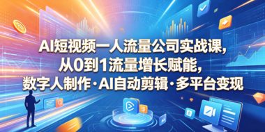 AI短视频一人流量公司实战课，从0到1流量增长赋能，数字人制作・AI自动剪辑・多平台变现，一人做流量生意全落地教程