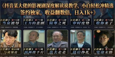 抖音某大佬的影视剧深度解读解说教学,小白轻松冲精选签约独家,收益翻数倍,日入1k+