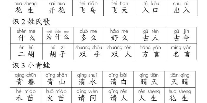 26春一年级下册语文1-8单元词语听写表