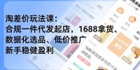 淘差价玩法课:合规一件代发起店,1688拿货、数据化选品、低价推广,新手稳健盈利(更新6月