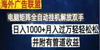 海外广告联盟每天几分钟日入1000+无脑操作,可矩阵并附有管道收益