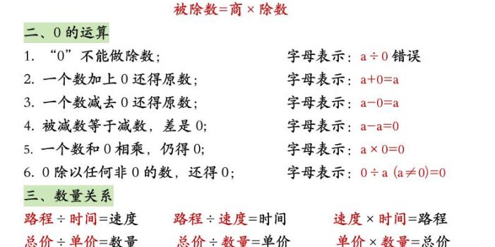 26春四年级下数学期末必背公式汇总
