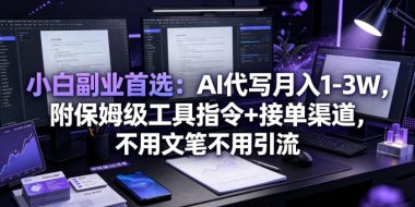 小白副业首选：AI代写月入1-3W，附保姆级工具指令+接单渠道，不用文笔不用引流【揭秘】
