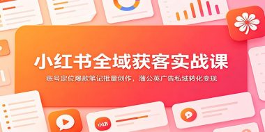 小红书全域获客实战课:账号定位爆款笔记批量创作,蒲公英广告私域转化变现