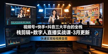 视频号+快手+抖音三大平台的全栈剪辑+数字人直播实战课-3月更新:快速实现短视频变现
