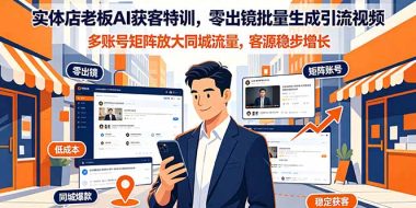 实体店老板AI获客特训，零出镜批量生成引流视频，多账号矩阵放大同城流量，客源稳步增长