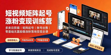 短视频矩阵起号涨粉变现训练营｜多类目剪辑·矩阵起号·账号出售，零基础无露脸稳涨粉落地变现全课
