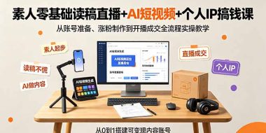 素人零基础读稿直播+AI短视频+个人IP搞钱课，从账号准备、涨粉制作到开播成交全流程实操教学