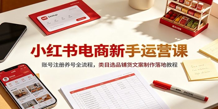 小红书电商新手运营课:账号注册养号全流程,类目选品铺货文案制作落地教程
