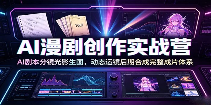 AI漫剧创作实战营:AI剧本分镜光影生图,动态运镜后期合成完整成片体系
