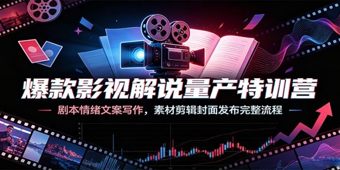 爆款影视解说量产特训营:剧本情绪文案写作,素材剪辑封面发布完整流程