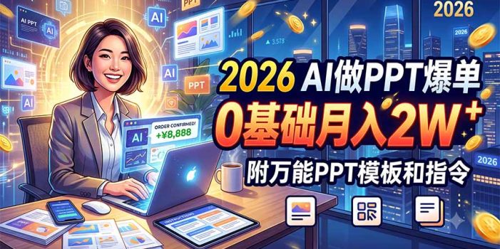 2026 AI做PPT爆单,0基础月入2W,附万能PPT模板和指令