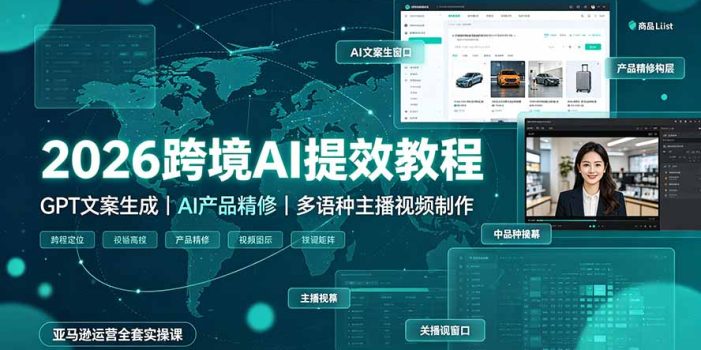 2026跨境AI提效教程·GPT文案生成|AI产品精修|多语种主播视频制作,亚马逊运营全套实操课