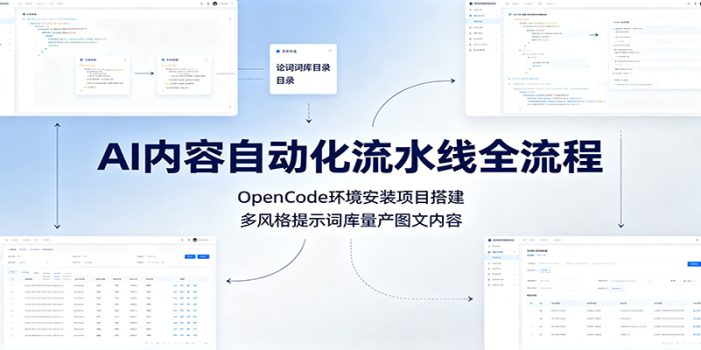 AI内容自动化流水线全流程:OpenCode环境安装项目搭建,多风格提示词库量产图文内容